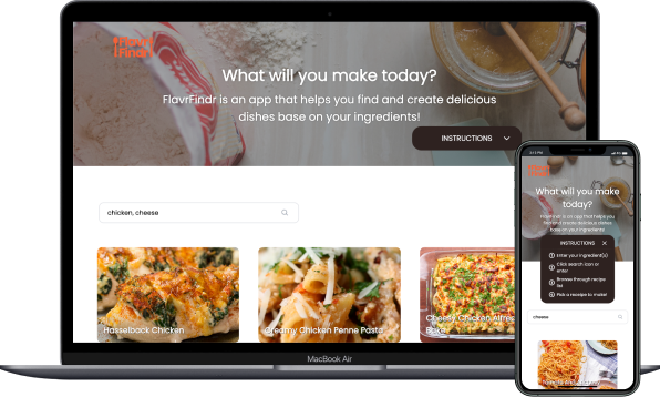 View of FlavrFindr project on macbook and iphone devices